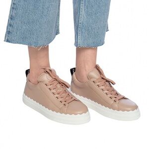 Chloe Lauren size 36 Pink Tea Beige Sneakers White Scallop Leather Casual Shoes